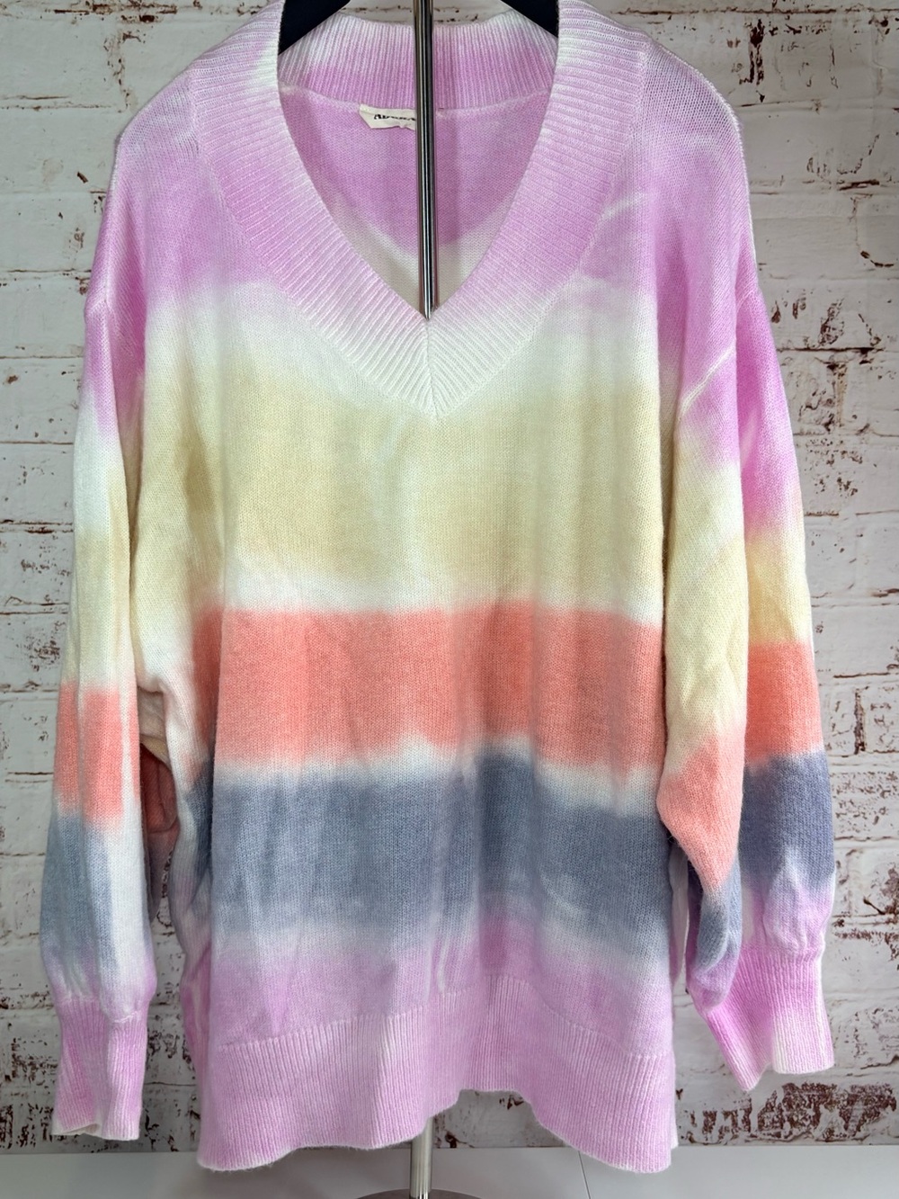 ADORA Pastel Striped V-Neck Sweater in Pink, Cream, Peach & Gray